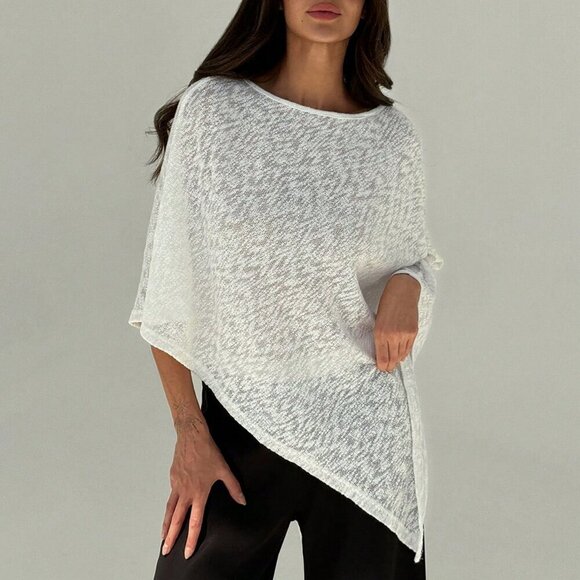 Casual Women's Elegant And Slim-Fit Asymmetrical Hem Plain Cape-Style Top - Picture 5 of 8
